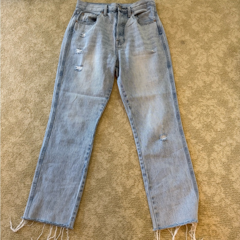 Pistola Blue Straight Leg Jeans with Distressed Details
